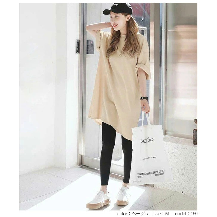 日本系韓国版カジュアルミディアムロング半袖上着通常ネット版ゆったり外着半袖tシャツ