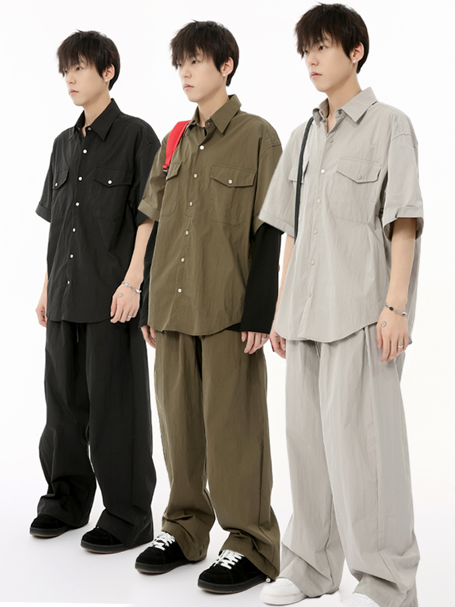 MTLCLOTHES Hombres| 2024 verano nuevos productos japoneses CityBoy herramientas camisa de color sólido conjunto casual