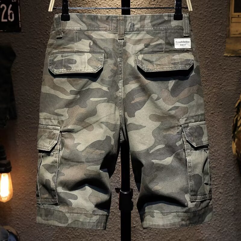 Shorts Men's 2024 Summer New Fashion Brand Camouflage Retro Jeans American Loose Men's Casual Pants