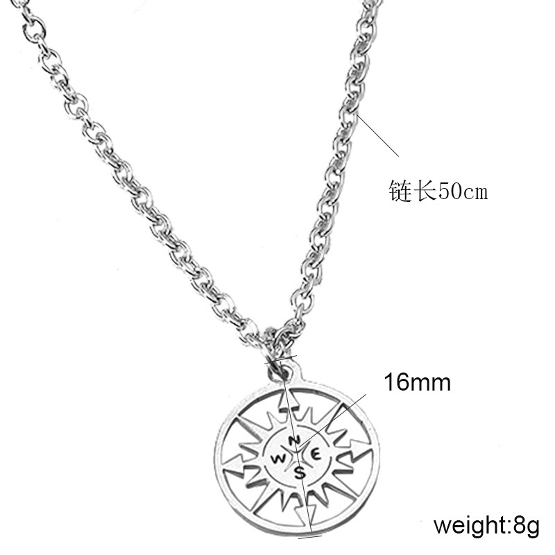 Simple En Acier Inoxydable Boussole En Acier Titane Rond Marque Collier En Gros Nihaojewelry display picture 4