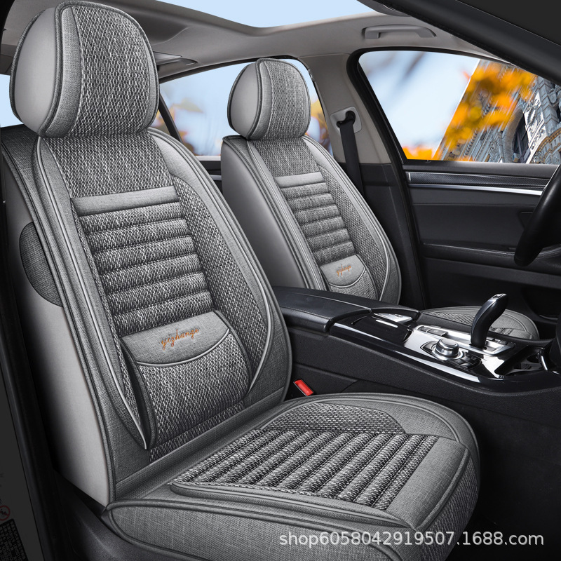 Car seat covers, suitable for all seasons, fully enclosed design, durable and stain-resistant, made of cotton and linen fabric, for five-seater vehicles
