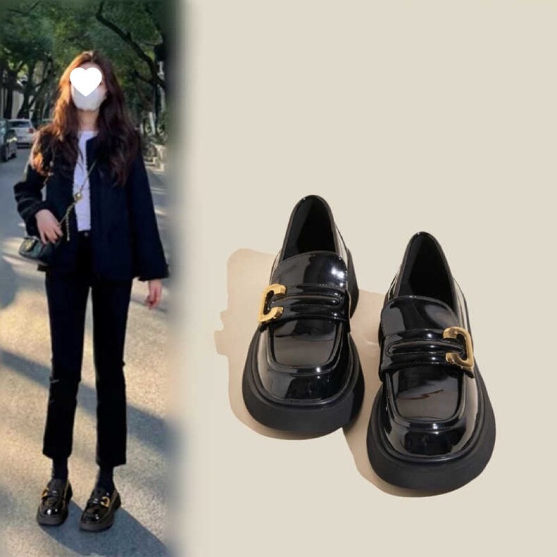 Spring and Autumn New Style Women's Leather Shoes, British Style Chunky Heel Single Shoes, Thick-Soled Loafers, Korean Style Student Women's Shoes, Versatile Spring and Autumn New Style Women's Leather Shoes, British Style Chunky Heel Single Shoes, Thick-Soled Loafers, Korean Style Student Women's Shoes, Versatile
