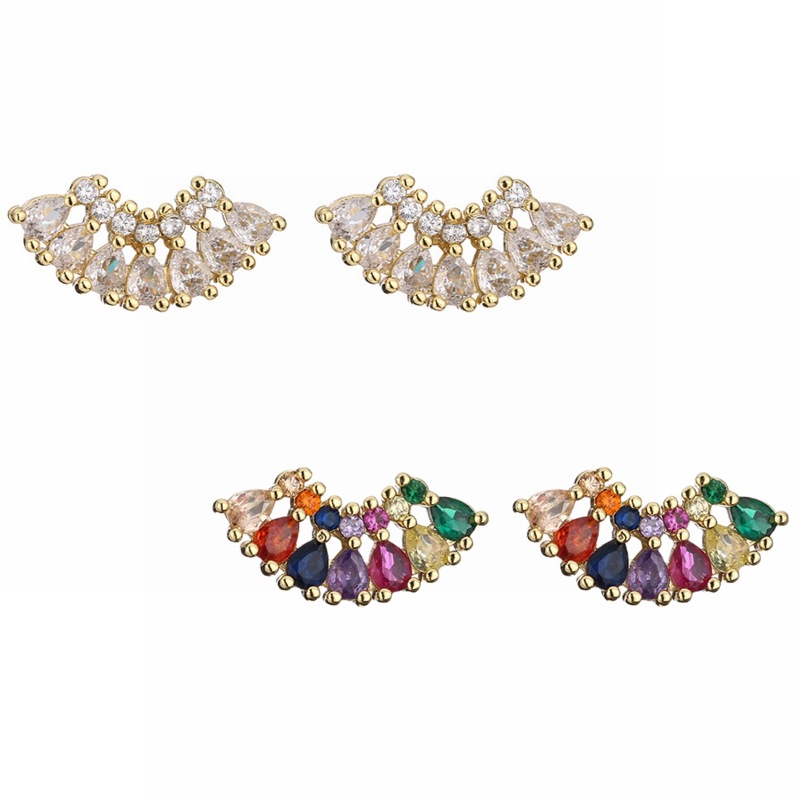 Estilo francés exquisito cobre chapado en oro micro con incrustaciones de circón pendientes en forma de abanico hembra nicho luz pendientes de lujo europeo y americano transfronterizo nuevo