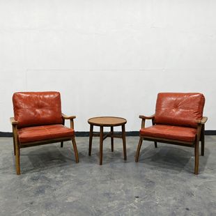 Solid Wood Single Leisure Chair Nordic Living Room Leisure Chair Designer Single Chair Leather Style Armchair