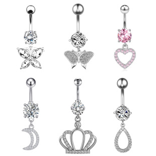 Amazon hot sale navel buckle new cross-border European and American puncture navel nail stainless steel with copper jewelry electroplating brand new zircon