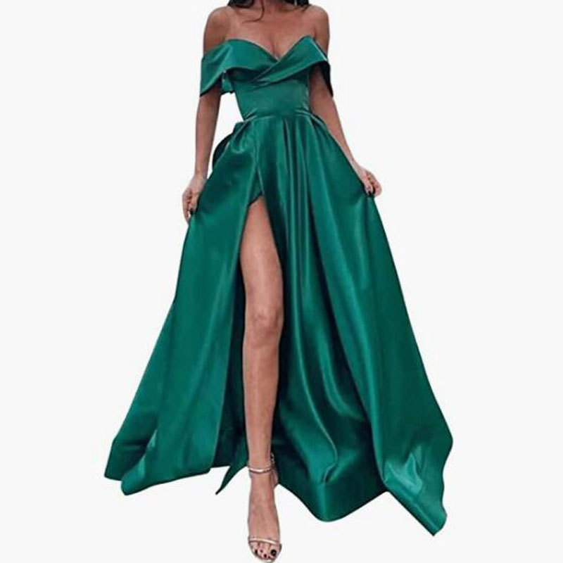 Comercio exterior europeo y americano Amazon nuevo AliExpress deseo nuevo vestido de noche de bola de satén con cuello en V fuera del hombro