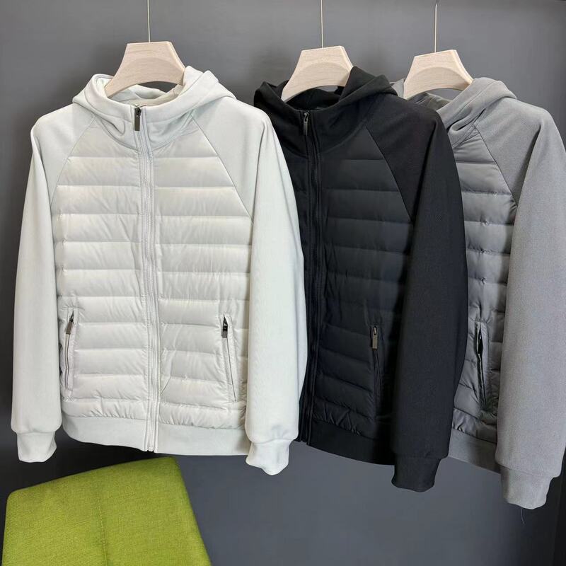 Di+Guai 3000+90 White Duck down Autumn and Winter Men's Hooded down Jacket with Patchwork Design, Casual and Simple Lightweight Style