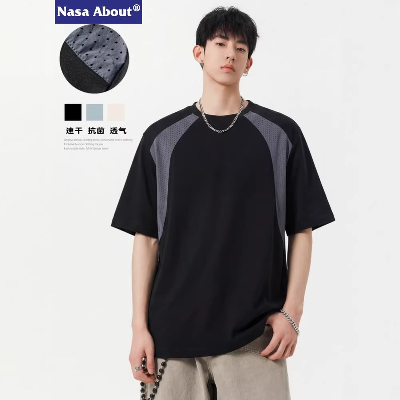 Nasa Contrasting Color Short-Sleeved T-Shirt Men's Round Neck Loose Mesh Breathable Quick-Drying Summer 2026 New Sports Style Top