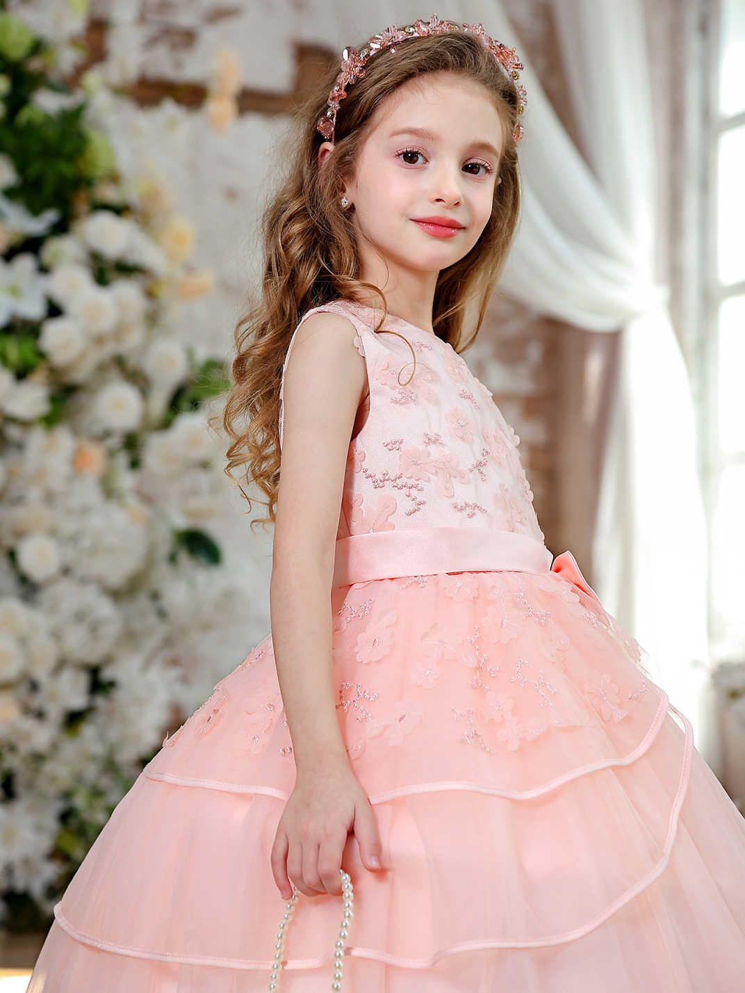 AliExpress encaje transfronterizo flor vestido de niña vestido de princesa floral vestido sin mangas rendimiento largo anfitrión