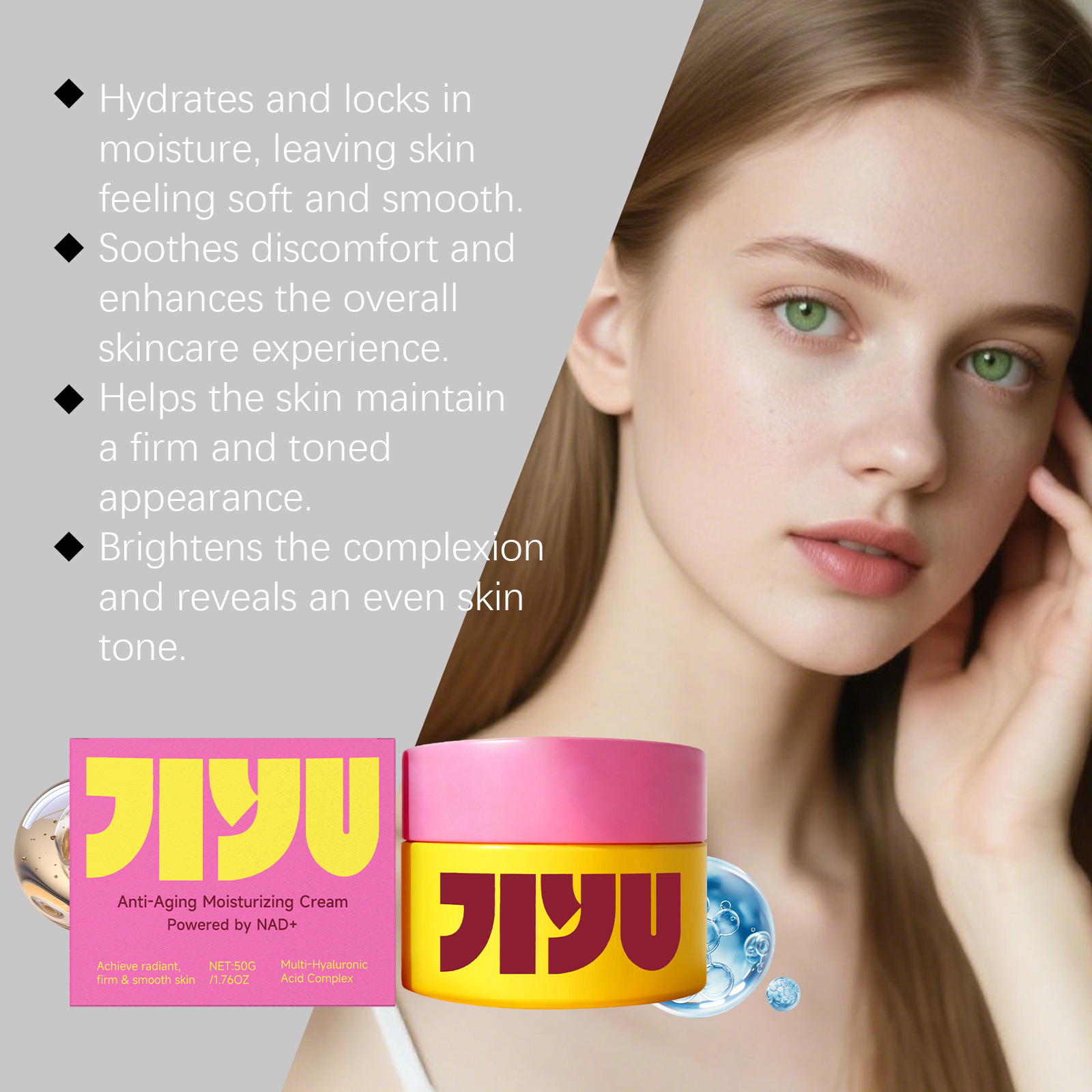 La crema facial es suave y hidratante para proteger la piel facial. La piel es cómoda, ligera y suave.