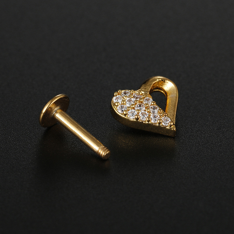Hip-Hop Cross Moon Heart Shape Stainless Steel Inlay Zircon lip stud Ear Studs 1 Piece