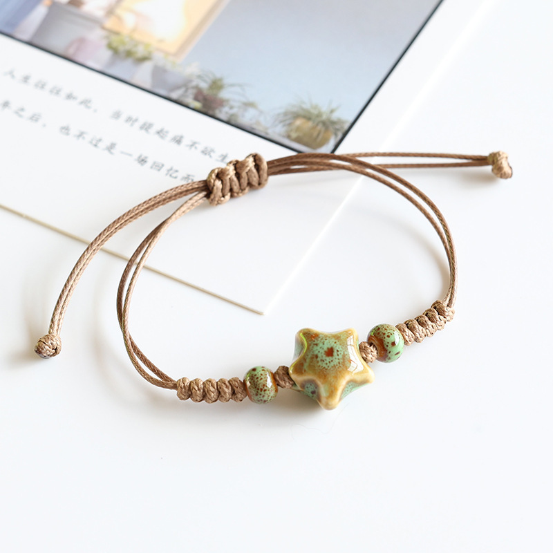 Artistic national style ceramic bracelet porcelain beads beaded woven hand rope lovers jewelry small jewelry manufacturers supply wholesale