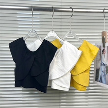 女童夏季新款甜美交叉蝴蝶结无袖衬衫2025年韩版弹力上衣时尚上衣