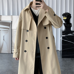 Spring and Autumn New Korean Style Men's Trenchcoat Mid-length Casual Over-the-knee Coat Loose Fashionable Handsome British Style Coat