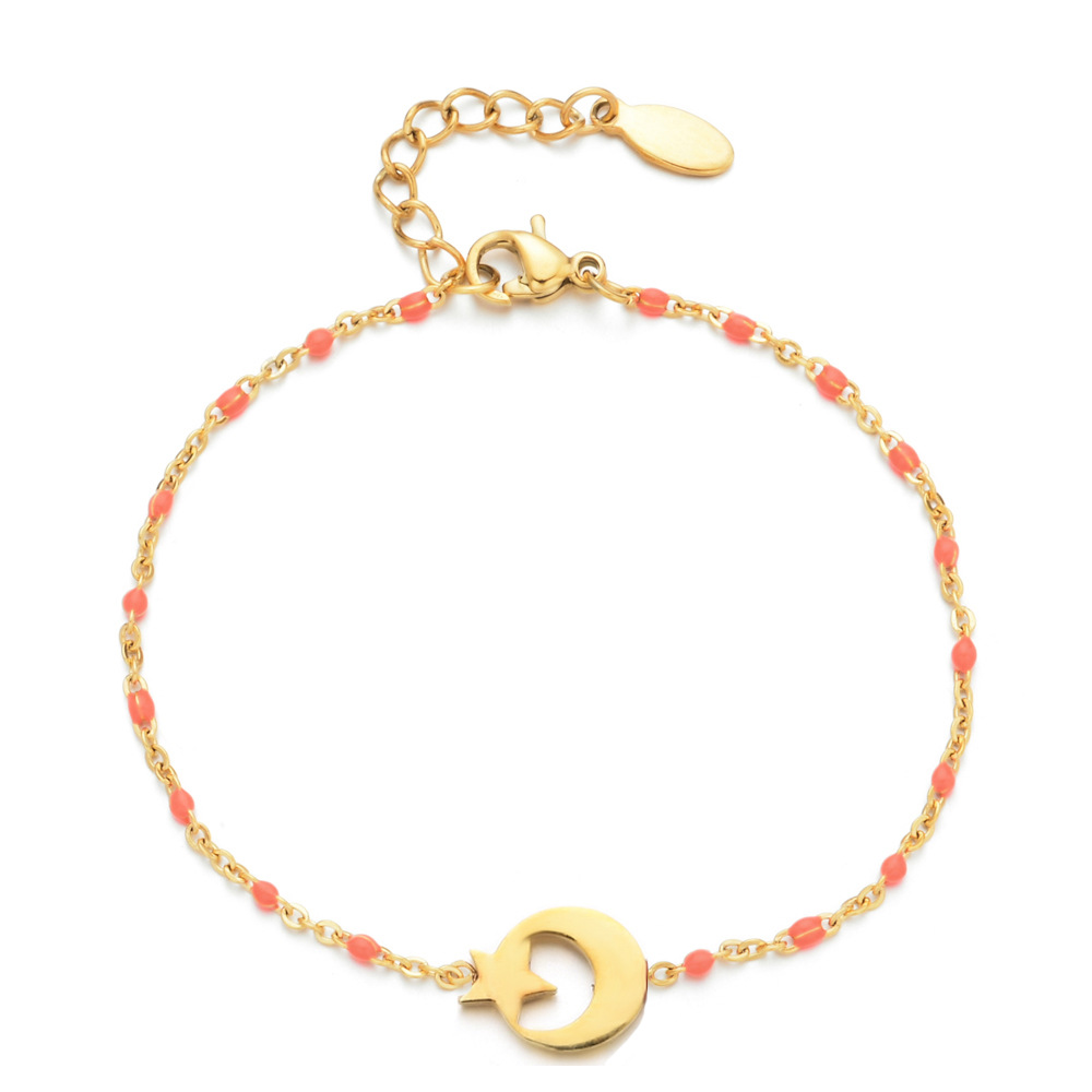 Ig Style Star Moon Stainless Steel Beaded Charm Plating 18k Gold Plated Bracelets display picture 6