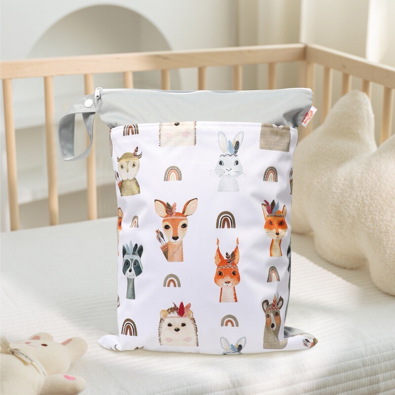 Ins Style Nordic Animal Print Baby Room Storage Hanging Bag Dry and Wet Separate Double Layer Waterproof Bag Wetbag Ins Style Nordic Animal Print Baby Room Storage Hanging Bag Dry and Wet Separate Double Layer Waterproof Bag Wetbag