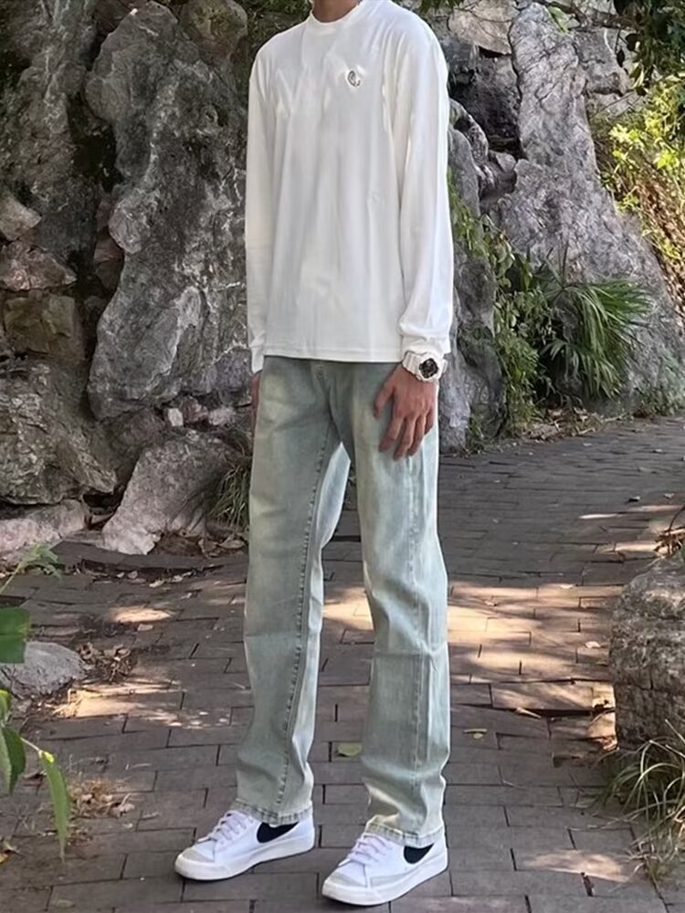 Estilo de Hong Kong hombres de moda verano nuevo estilo 2024 personalidad alfabeto jeans hip-hop ins marea calle alta tendencia pantalones guapos