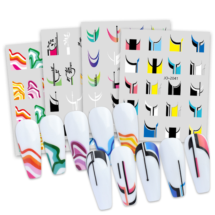 ins hot girl style color French side nail art stickers wholesale summer painted 3d with adhesive nail decoration stickers ins hot girl style color French side nail art stickers wholesale summer painted 3d with adhesive nail decoration stickers