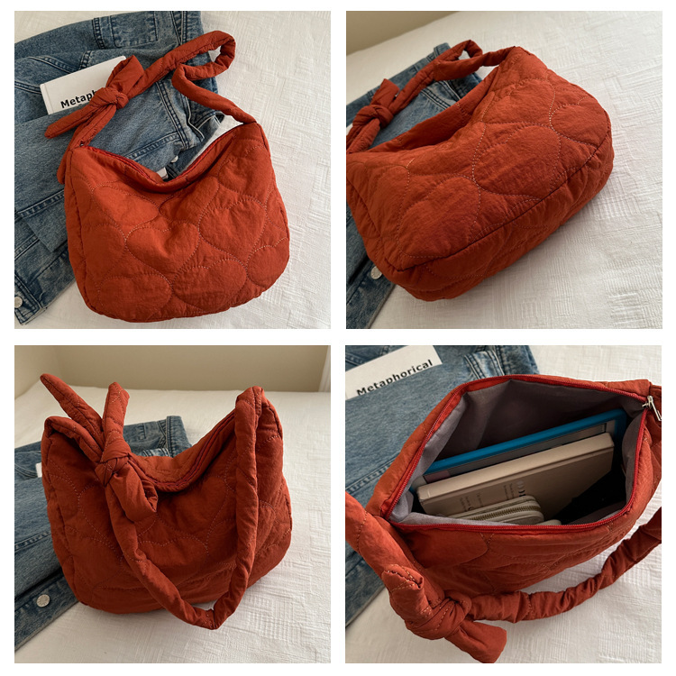 120g Weight Women's Down Cloth Solid Color Streetwear Square Zipper Crossbody Bag