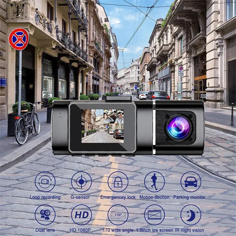 Cross-border driving recorder HD night vision car front car double recording double lens 1.5 inch HD 1080P car DV
