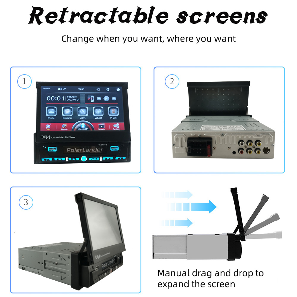 7inch Single-Cylinder Manual Retractable Screen Car Bluetooth Mp4 Player Fm Radio Reversing Priority 12V Dropshipping