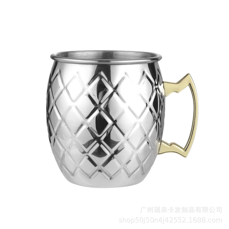 Venta caliente transfronteriza Copa de Moscú taza de mula 304 acero inoxidable chapado en cobre punto de martillo taza desnuda copa de vino copa de cóctel taza