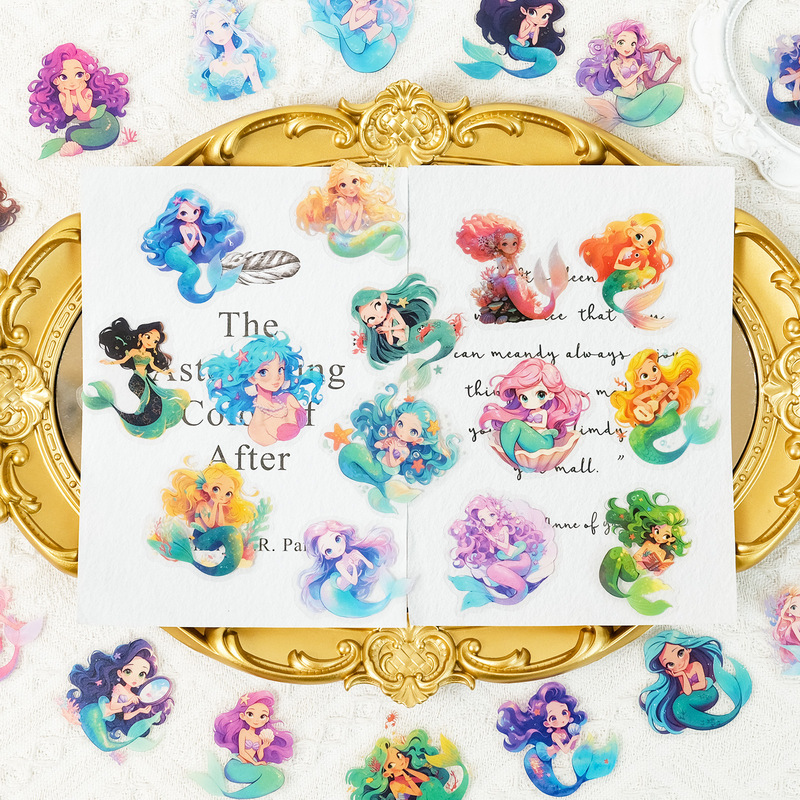 Fairytale Mermaid Transparent Waterproof Sticker Children's Award Sticker DIY Photo Frame Water Cup Hand Account Skateboard Decoration Sticker