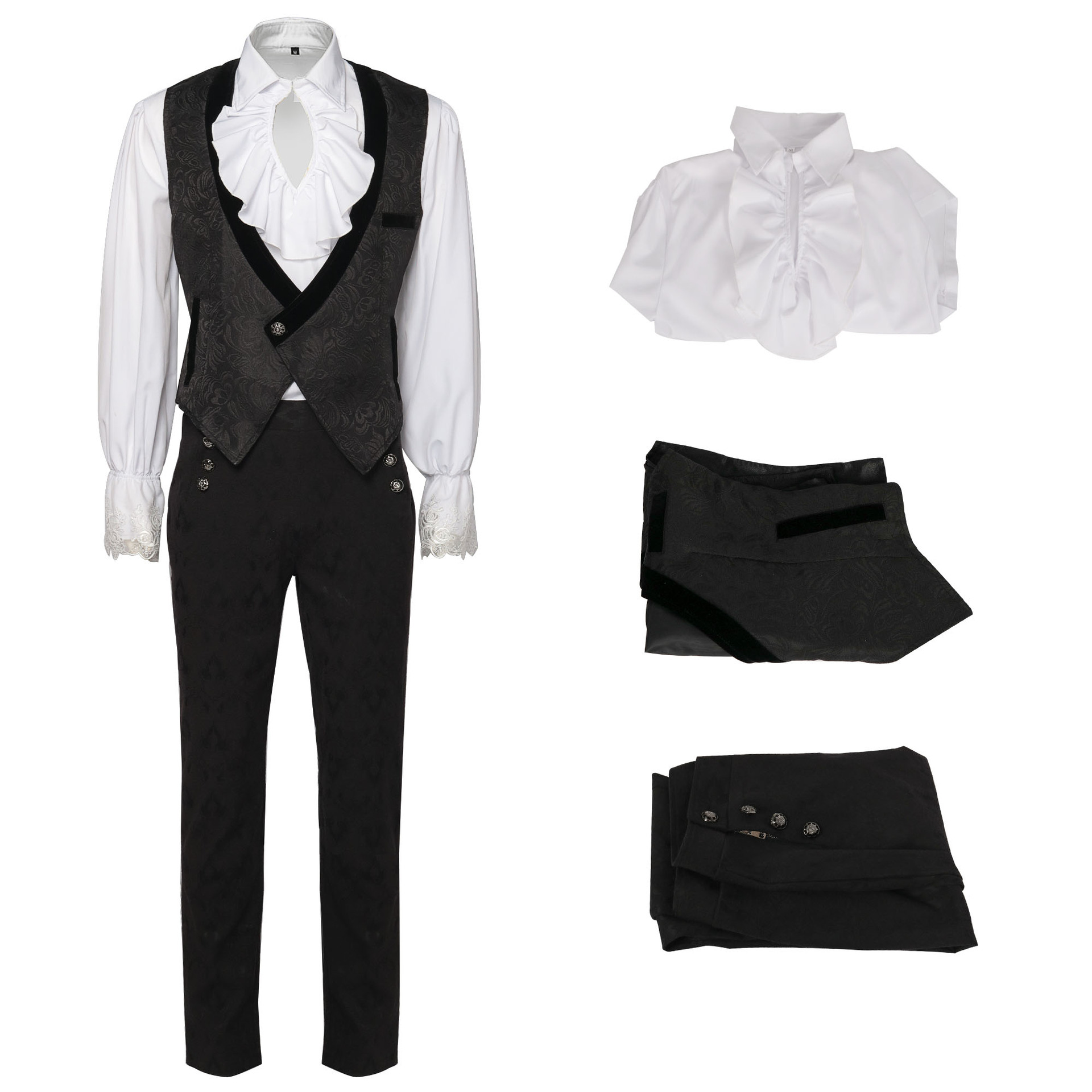 2024亞馬遜wish外貿歐美男士套裝純色時尚蒸汽朋克復古男士制服裝