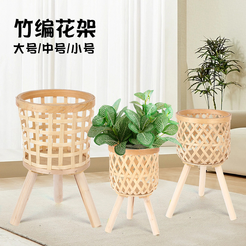 Estantes de flores interiores insin Ratán Sala de estar balcón macetas interiores de bambú tipo suelo decoración de plantas estantes de flores interiores