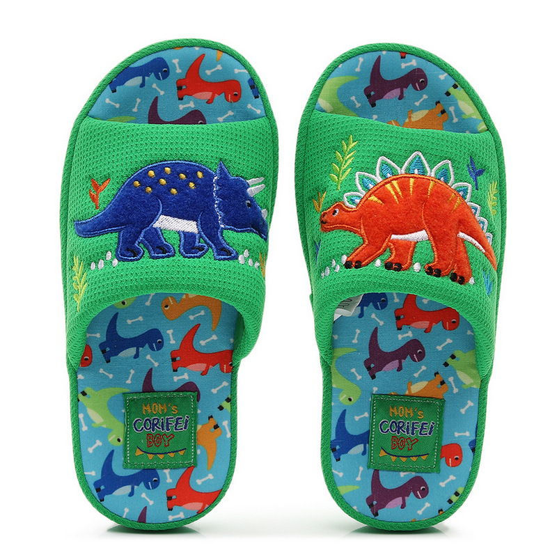 2026 New Spring Children's Open-Toe Slippers for Boys, Indoor Home Dinosaur Design, Export Fabric, Arch Support, Non-Slip