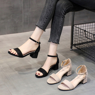 2022 summer new block heel buckle strap open toe women's sandals large size Roman low heel fashion women's sandals