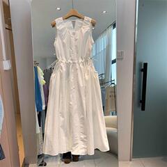 夏大きいサイズ年齢軽減巾着ウエストベストロングスカート女性ファットmm 150kg 痩身作業服ドレス