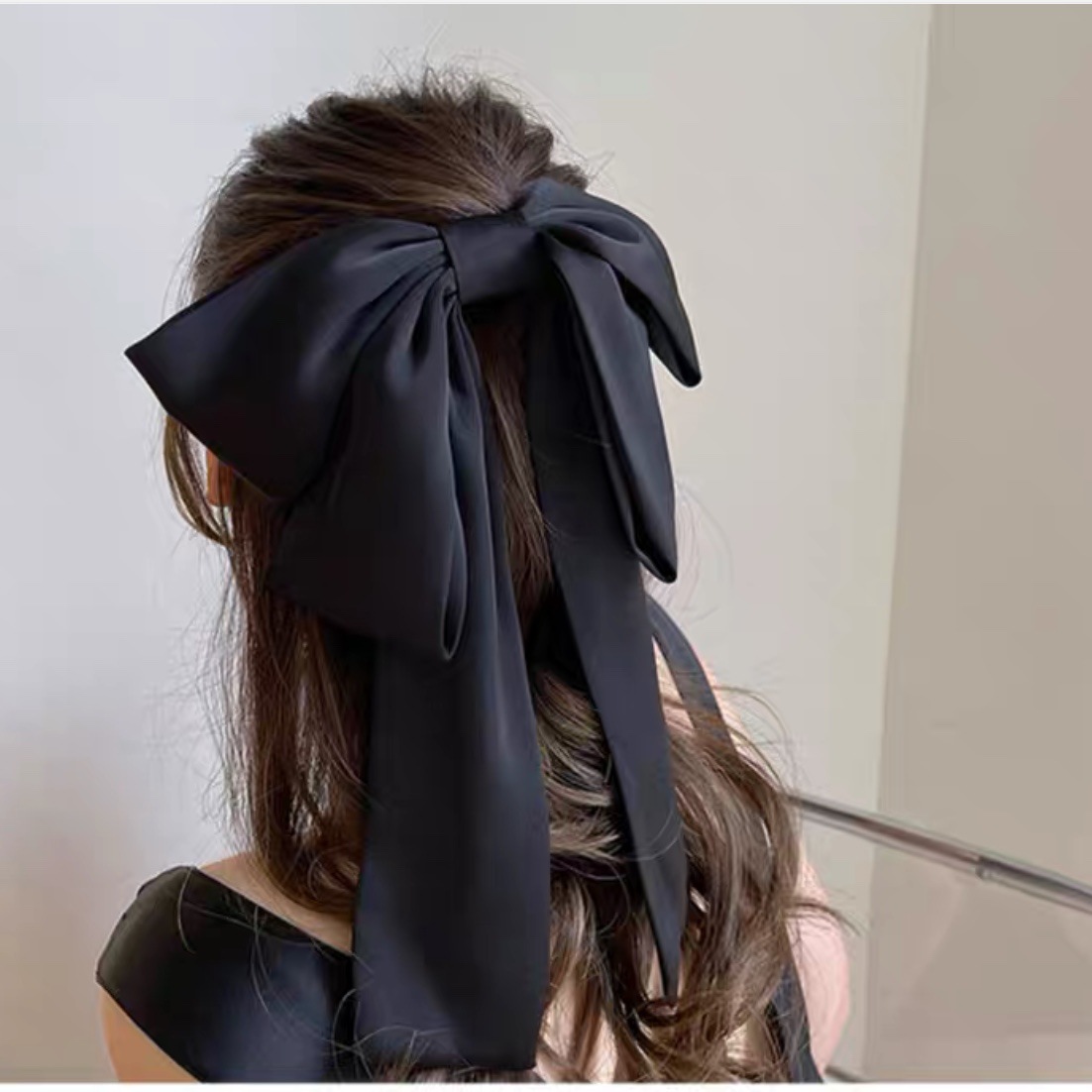 Korean Super Fairy Satin Bow Hairpin Women's Back Head Large Top Clip Internet Celebrity Girl Ponytail Clip Hairpin Headgear