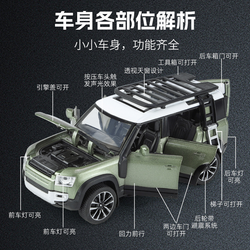 Qiyi aleación modelo de coche 1:32 genuino Land Rover guardia vehículo todoterreno Tire hacia atrás el sonido y la luz del coche de juguete modelo de música Decoración