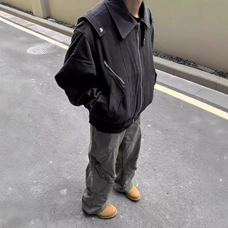美式复古廓形飞行员夹克男女款春秋季潮牌解构宽松休闲棒球服外套