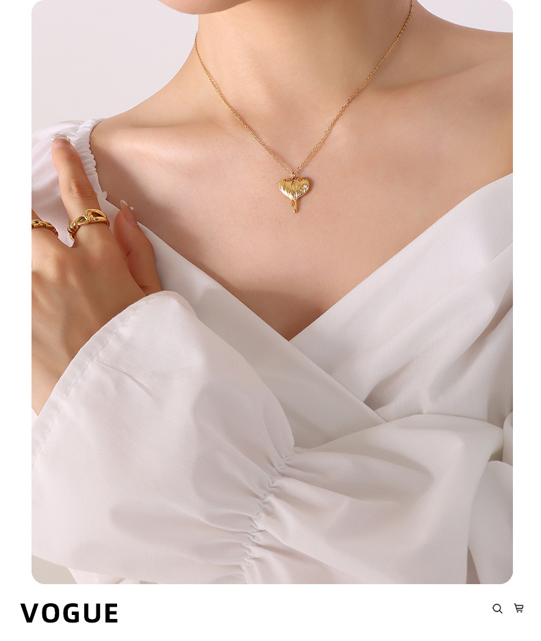 Fashion Heart Shape Titanium Steel Zircon Earrings Necklace