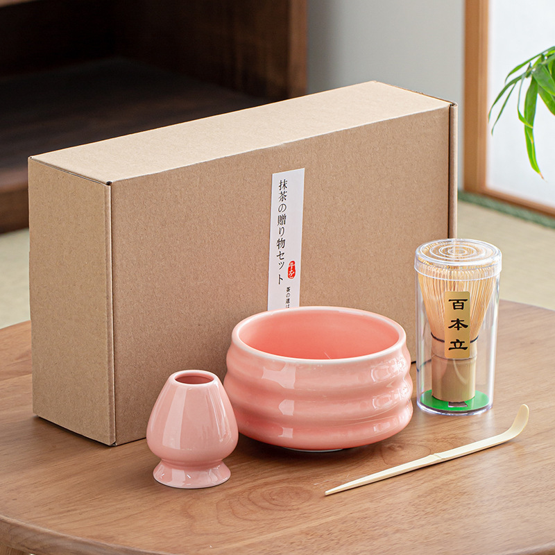 陶瓷抹茶工具套装带嘴碗点茶工具日本抹茶碗带套组茶筅百本立|undefined