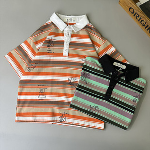 Caojia Brand Discount Children's Clothing Boys Stripesd Short-Sleeved Lapel T-Shirt Handsome and Fashionable Polo Shirt 2025 Summer Fashion Trend
