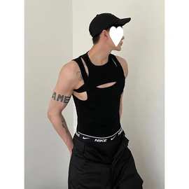 男士青年紧身弹力纯色宽肩背心大码修身夏季透气运动健身汗衫