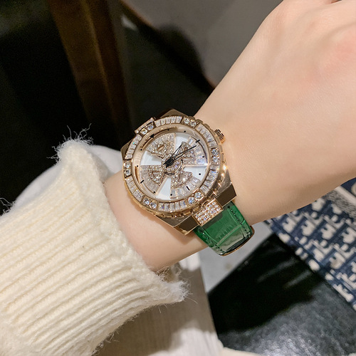 Timini  New Rhinestone Light Luxury Belt Watch Fashionable Temperament Rotating Dial Design Women's Quartz Watch