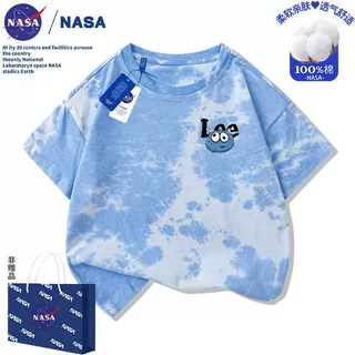 NASA儿童卡通印花扎染夏季新款纯棉短袖T恤中大童装时尚潮流上衣