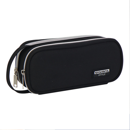 Cross-border Amazon multifunctional creative double zipper pencil bag for middle school students pencil bag portable simple canvas stationery bag