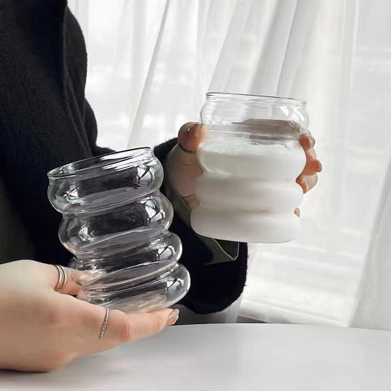 四周の蝶の結び目のストロー付き家庭用冷水飲料カップ高ホウ素シリコンかわいいガラスカップ|undefined