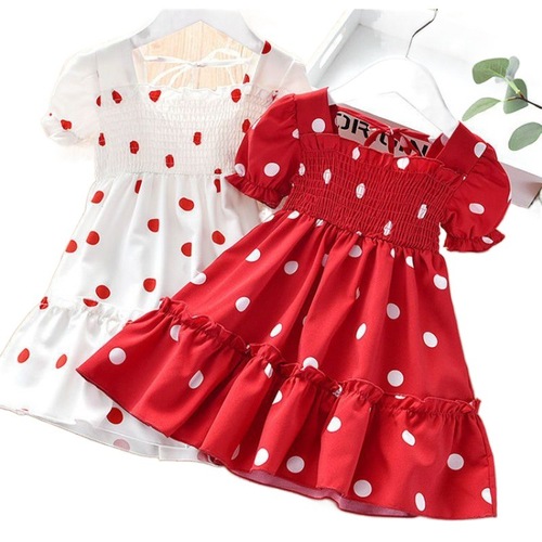 Children's Skirt Baby Summer Dress Girls Children Princess Lace Short Sleeve Polka Dot Dress Little Girl Chiffon Skirt