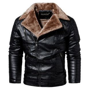 2022 Winter Cross-Border Slim Fit Leather Jacket for Middle-Aged and Elderly Men with Fur Integrated European and American Motorcycle Leather Jacket for Men Wholesale