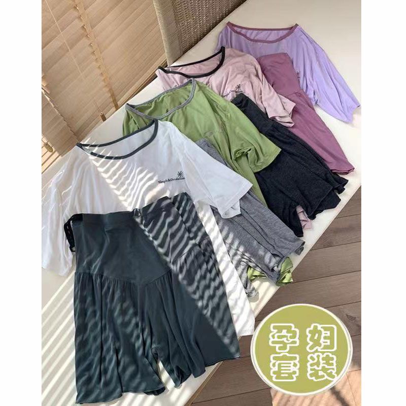 (2개) 임산부복 여름 반팔 잠옷 여름 배꼽 반바지 홈수트 임신 기간 얇은 임산부복 홈복