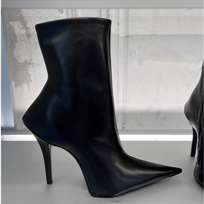 New stiletto heel pointed side zipper short leg naked boots large size motorcycle rider boot single boots_voghion.com