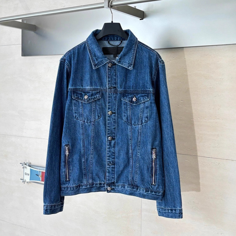 Correct Version 25Fw New Ch Crow Plain Washed Denim Jacket Men and Women Same Style Casual Jacket