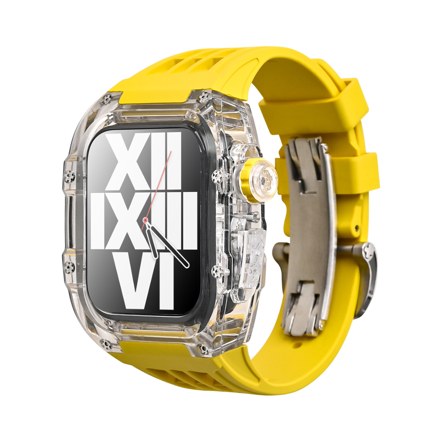 Correa de reloj de Apple aplicable carcasa modificada iwatch7/8 caja transparente de caucho flúor con hebilla de mariposa 44/45mm