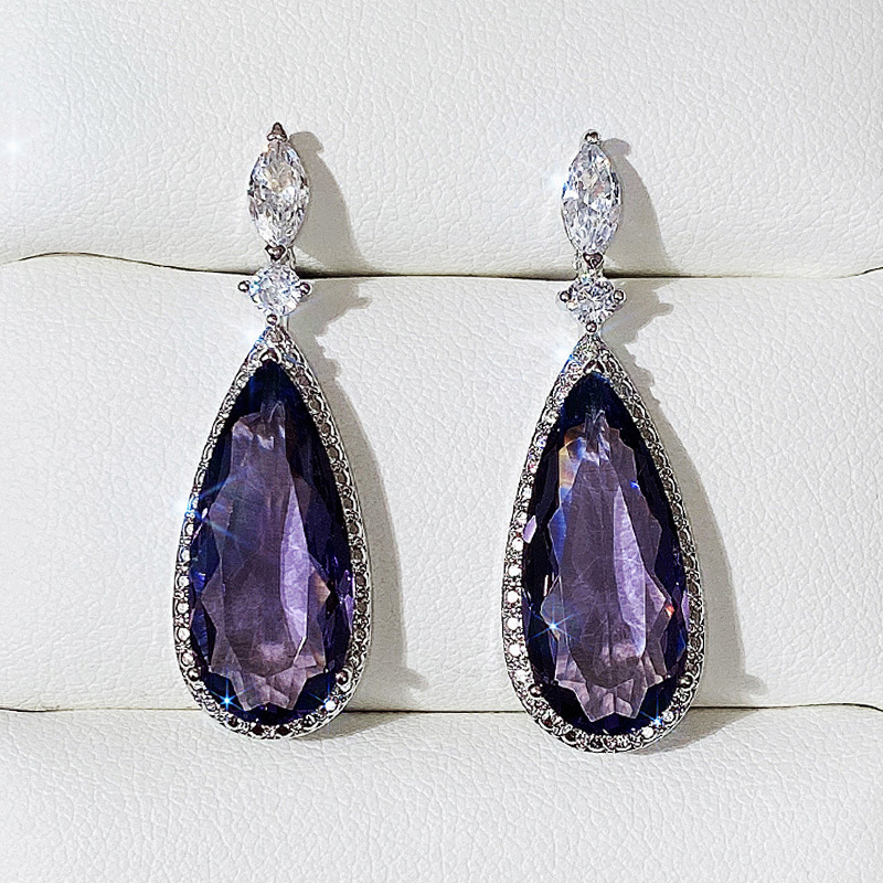 Classic Water Micro-set Purple Zircon Contrast Color Long Copper Earrings Wholesale display picture 4
